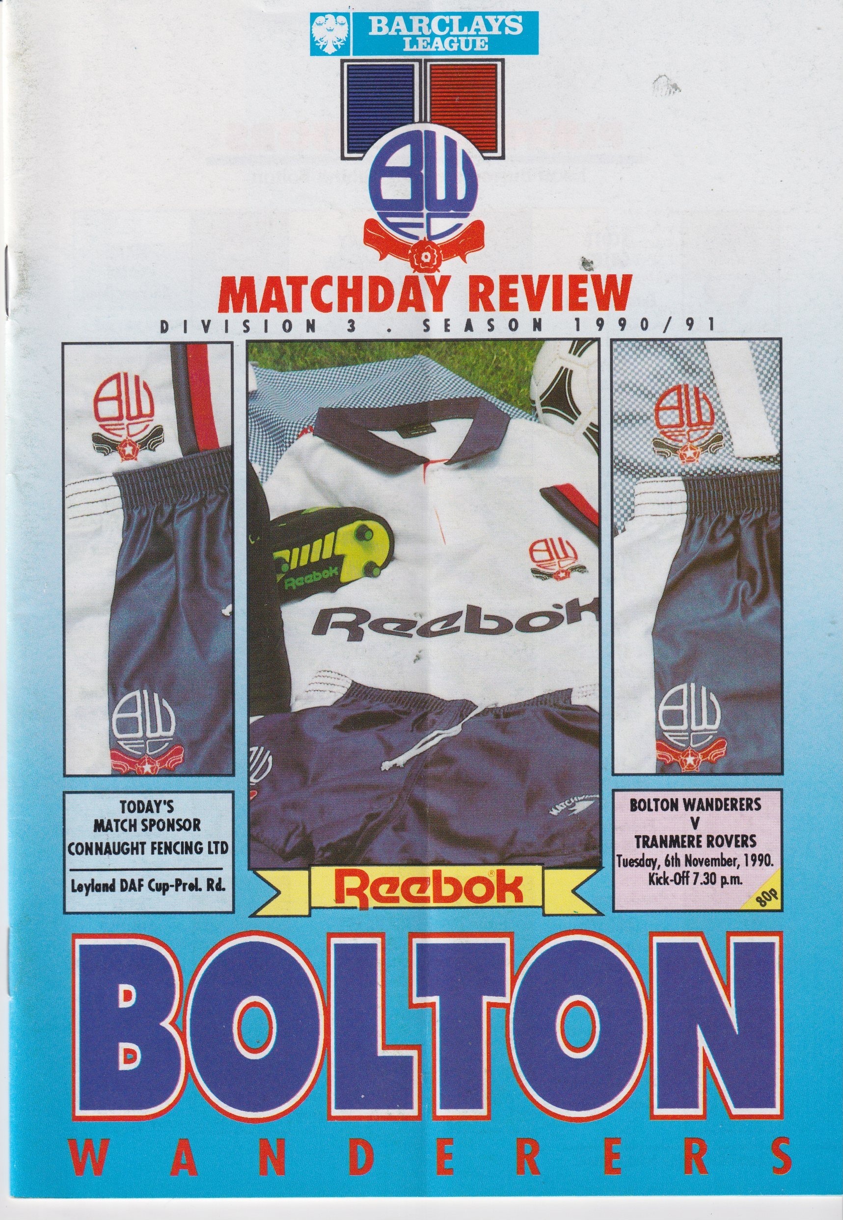 Bolton Wanderers v Tranmere Rovers match programme